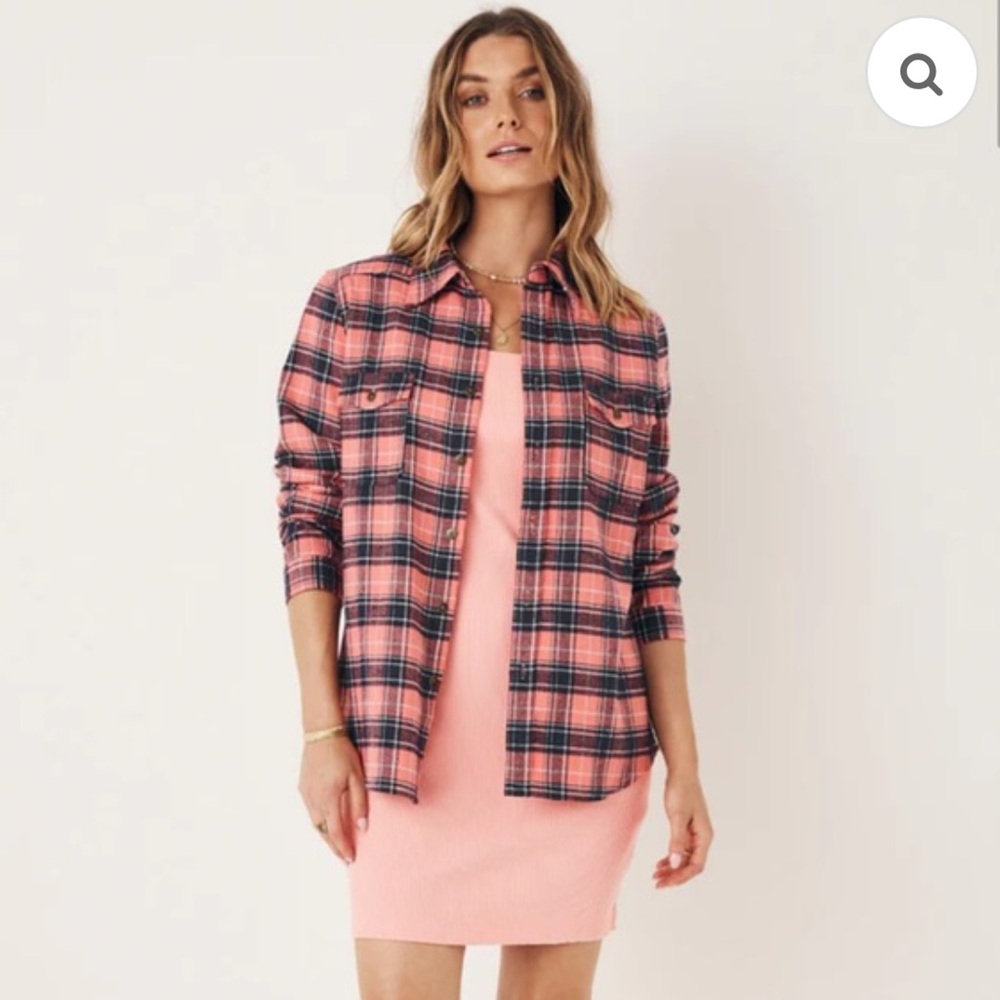 Spell Designs Maverick Coral Pink and Black Plaid Button-Up Shirt